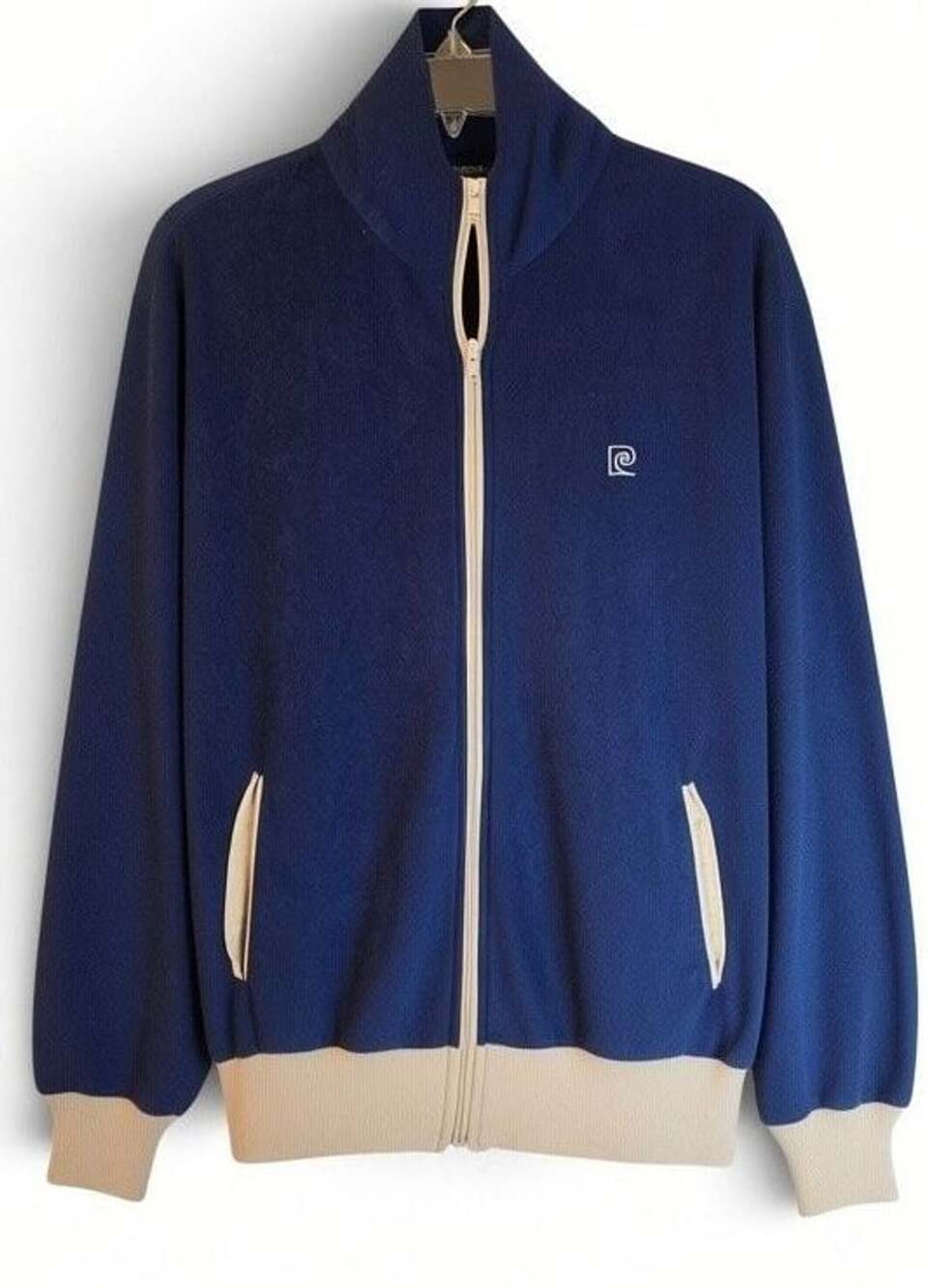 Vintage Pierre Cardin Paris New York Blue Velour Full Zip Track Jacket Size M